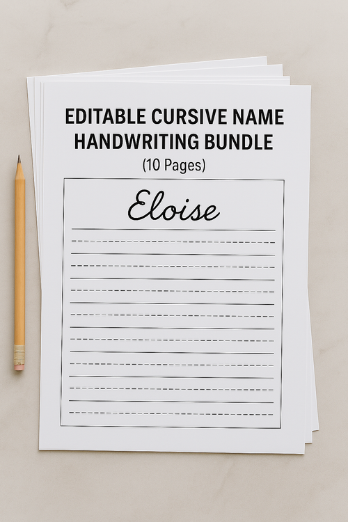 Editable Cursive Name Handwriting Bundle (Middle School)